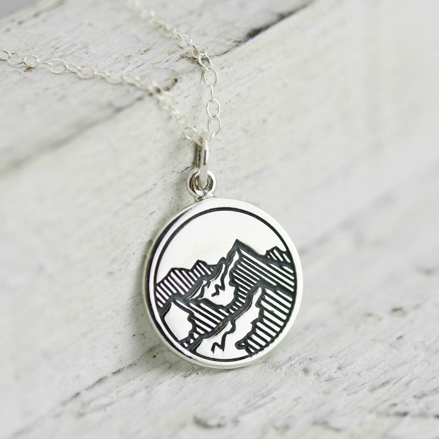 Mountain Necklace Sterling Silver Etched Mountain Charm