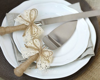 Cake Cutting Set Rustic Wedding Serving Lace Ribbon Knife And Server Cake Cutting Set Rustic Wedding Serving Lace Ribbon Knife And Server