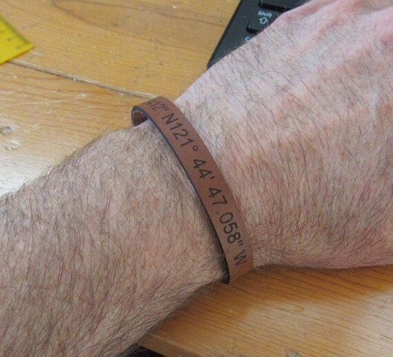 GPS Leather Cuff Bracelet Engraved Friendship Bracelet