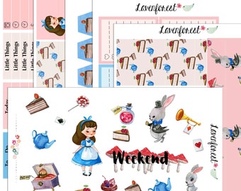 Alice in wonderland planner stickers, planner sticker kit for use with ERIN CONDREN LIFEPLANNER™ and Happy Planner.