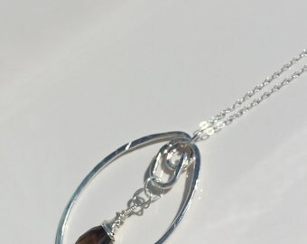 Smoky Quartz necklace, hammered silver, pendant necklace, fine silver, sterling silver necklace, wire sculpted necklace, gemstone necklace