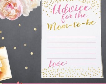 Pink and Gold Baby Shower Advice Card Printable - Pink and Gold Printable Card - Printable Baby Shower Game - Instant Download - BSG2
