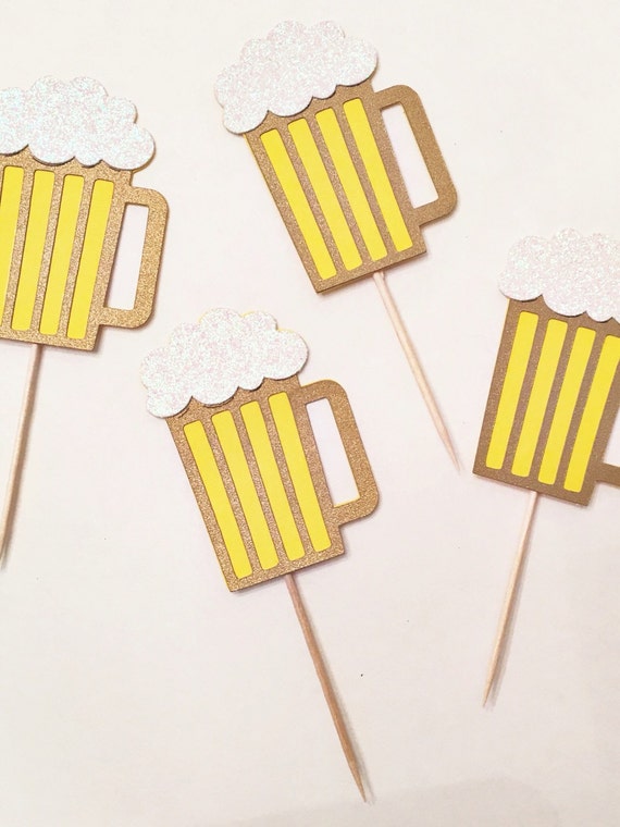 12 Beer Mug Cupcake Toppers. Men's Birthday by GlitterDesignsCo