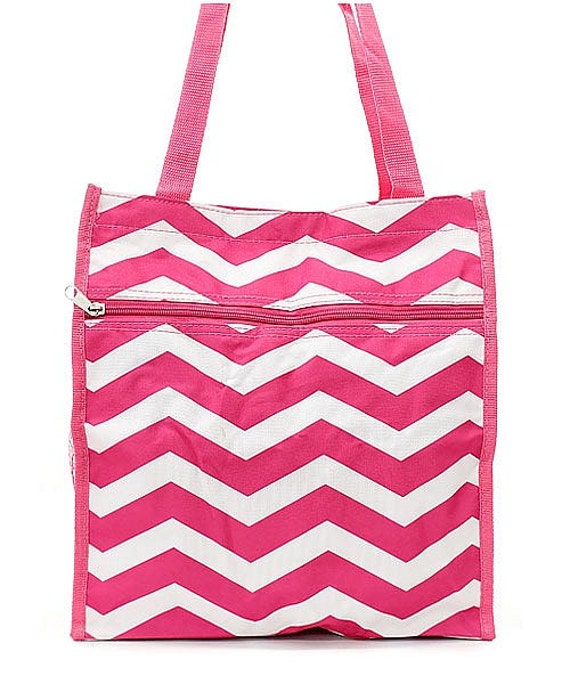 Monogrammed Pink Chevron Tote Bag-Small Mongrammed Tote