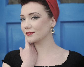 Vintage Style Turban/Headband Style (made to order) in black, purple, green stripe or red