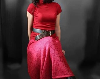 Long skirt Flared skirt Party skirt Wool skirt Maxi skirt A-line skirt Knit skirt Evening skirt Women gift Elastic waist skirt Lace skirt