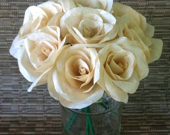 Natural Dye Roses, Small paper flowers, rustic floral arrangement, Natural pigment, coffee / tea color, Brown roses, safe dye, Wedding decor
