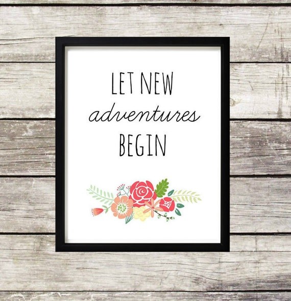 Let new adventures begin Flowers Teal Boho Floral Wall