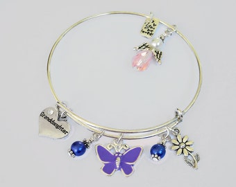 Personalized Granddaughter Gifts - Granddaughter Gifts - Granddaughter Keepsakes - Unique Birthday Gift - Bangle Charm Bracelet - Special