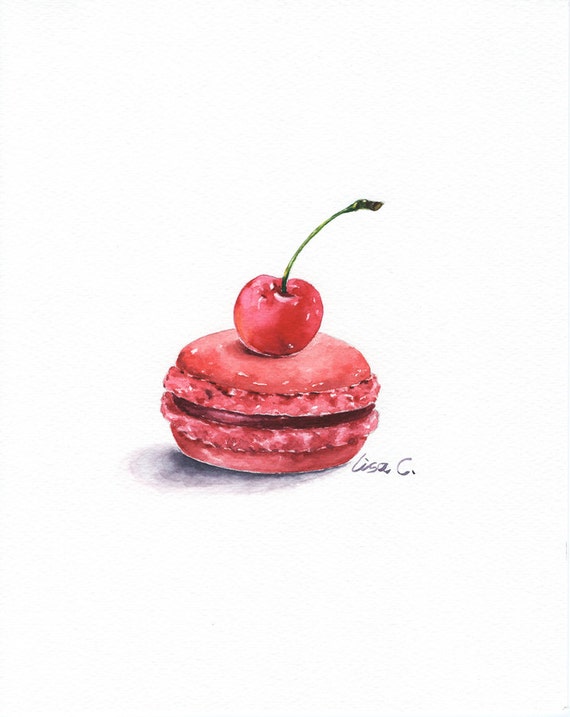 Download Watercolor Print Cherry Macaron macaron Art