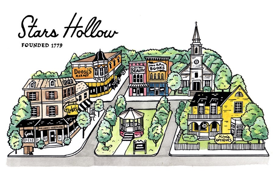 Gilmore Girls Poster Stars Hollow Town Square print Gift