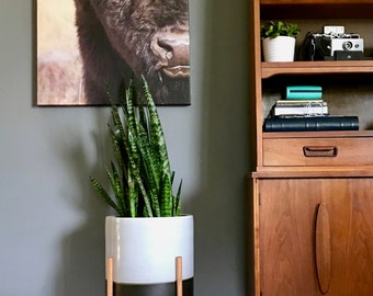 Oak Mid Century Modern Plant Stand
