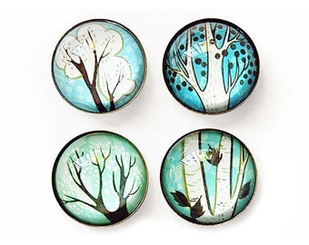 shades of blue TREE MAGNETS - glass magnets fridge magnets birch tree art magnets Tree decor Birch Tree Decor house of turquoise blue decor