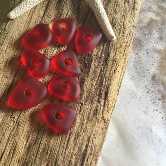 Red Large Hole Sea Glass Nugget Seaglass Drilled Beads Beach