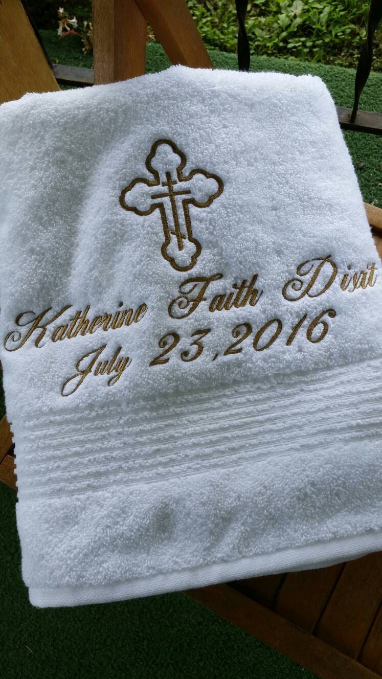 Embroidered Baptism BATH Towel CUSTOM
