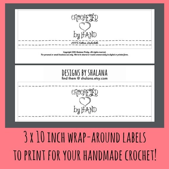 Printable PDF Crochet Dishcloth Label Wrappers Crocheted by