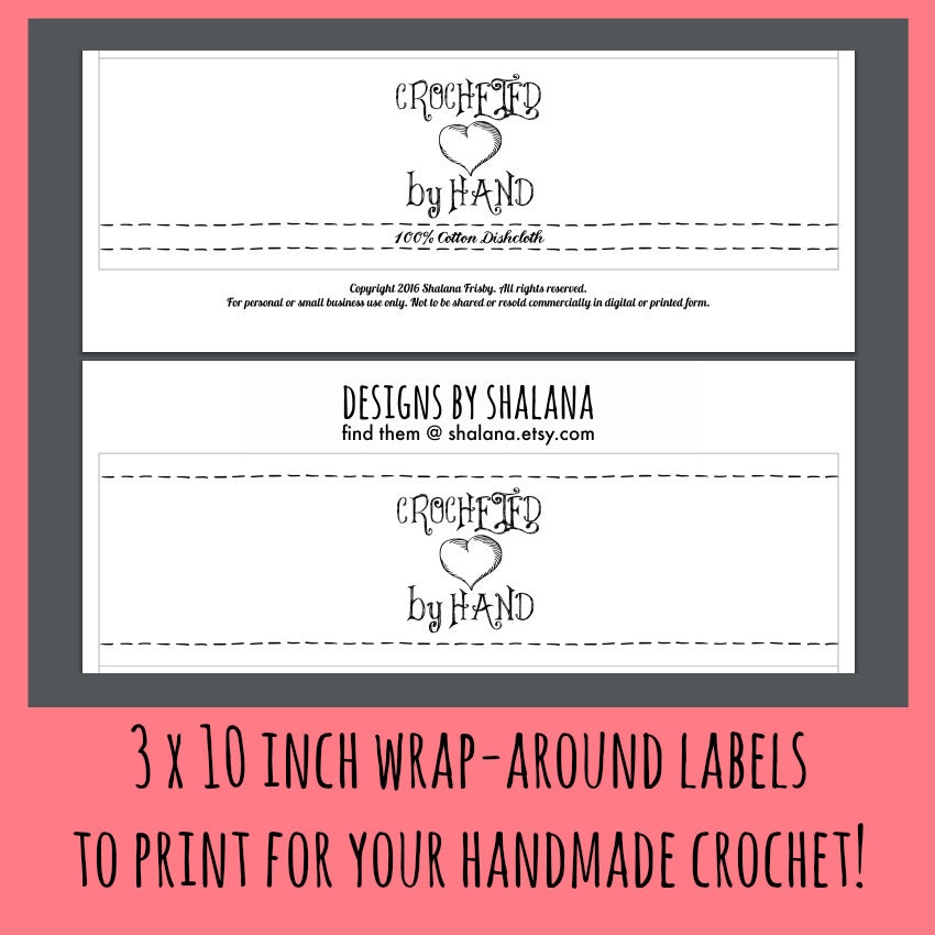 Printable PDF Crochet Dishcloth Label Wrappers Crocheted by
