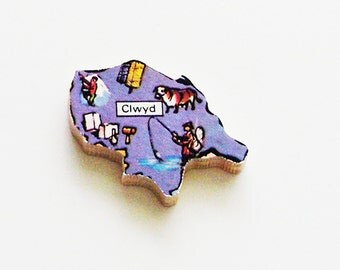 1960s Clwyd Wales Brooch - Pin / Unique Wearable History Gift Idea / Upcycled Vintage Wood Jewelry / Timeless Gift Under 25