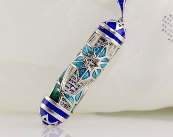 Judaica Jewelry Mezuzah Necklace Butterfly Star of David Jewish Jewelry Pendant Sterling Silver Enamel Jewish Gift Kabbalah Jewelry for Her