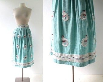 Vintage Guatemalan Skirt | Resplendent Quetzal | 1950s Skirt | 26W XS