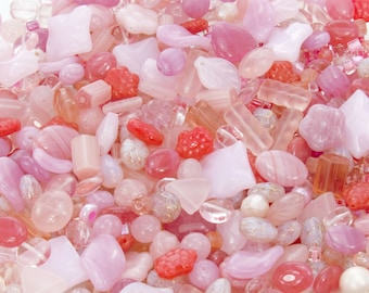 16mm to 4mm Think Pink Mix Different Shapes and Sizes Czech Glass Beads 50 Grams (AS13)