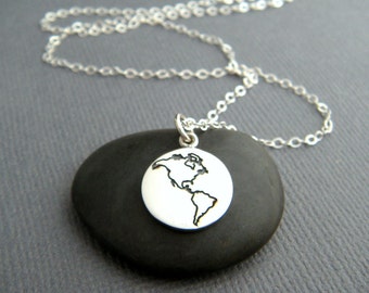 sterling silver world map necklace atlas globe continent simple jewelry travel earth day pendant charm dainty wanderlust traveler gift 1/2