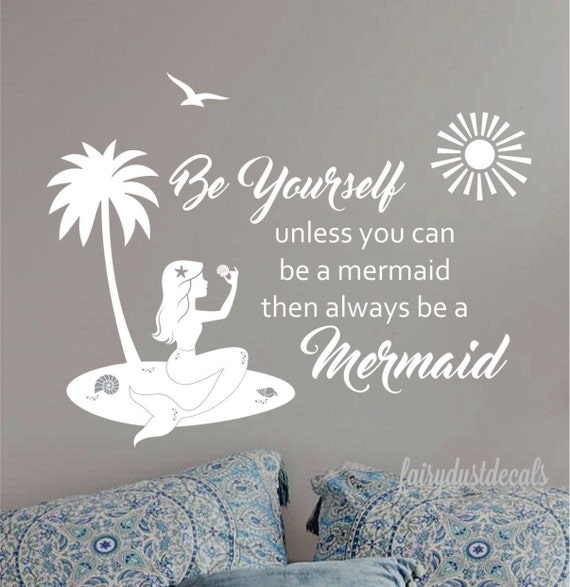 Download Items similar to Mermaid Wall Decal with Palm Tree ...