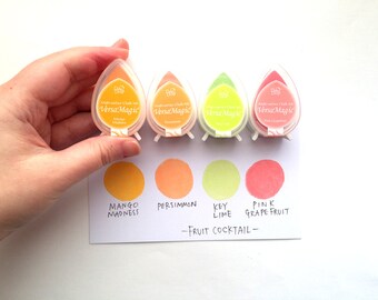 versamagic dew drop ink pads. rubber stamp pad. multipurpose chalk water based pigment ink. wedding craft projects. set of 4. fruit cocktail