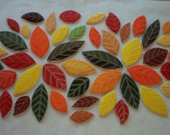SALE PRICE - M49a - Huge 49 pc FALL Leaves Set - Ceramic Mosaic Tiles