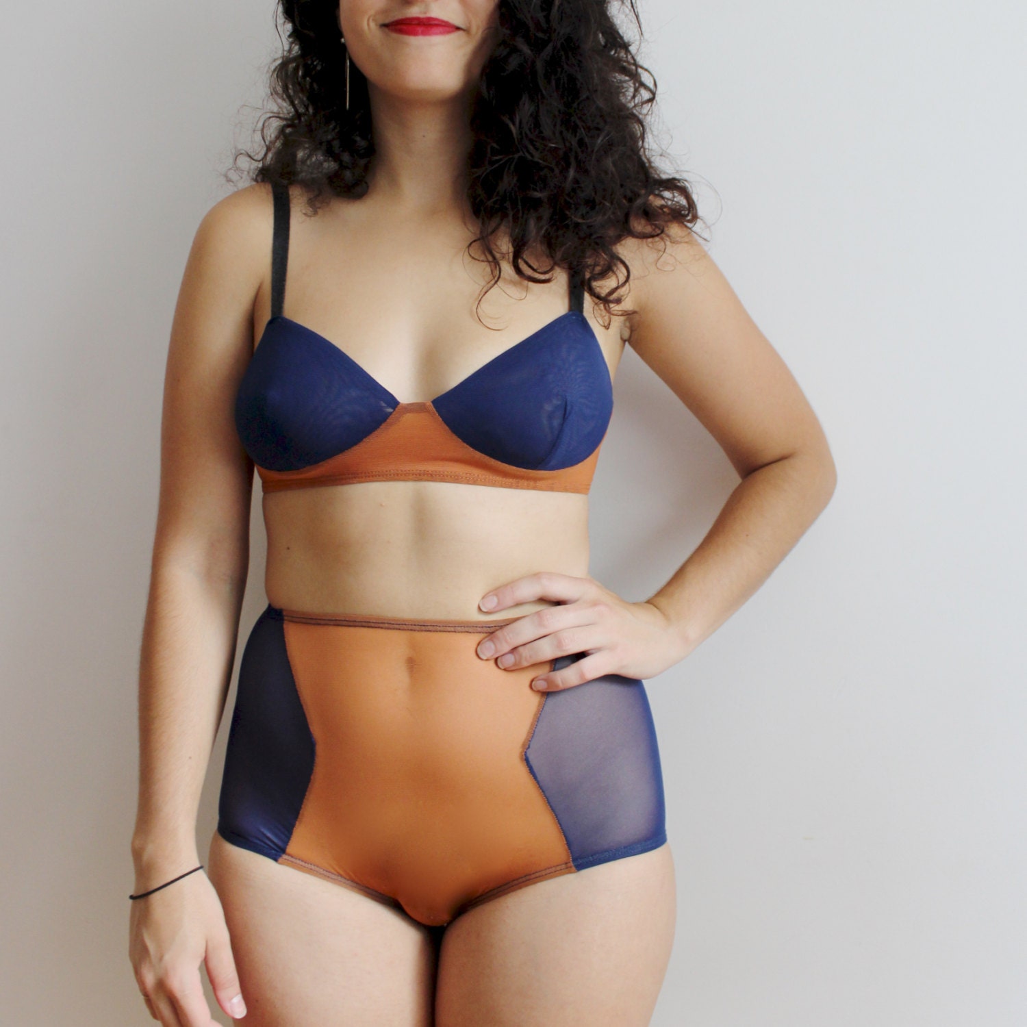 SALE Lex High Waist Panty Sheer Mesh Hi Rise Underwear in Navy