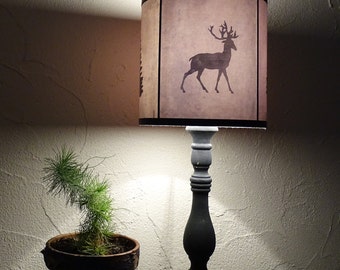 Deer drum lamp shade lampshade Woods Shadows - holiday home decor, Scandinavian Christmas, winter, christmas tree, bear, deer, woodland