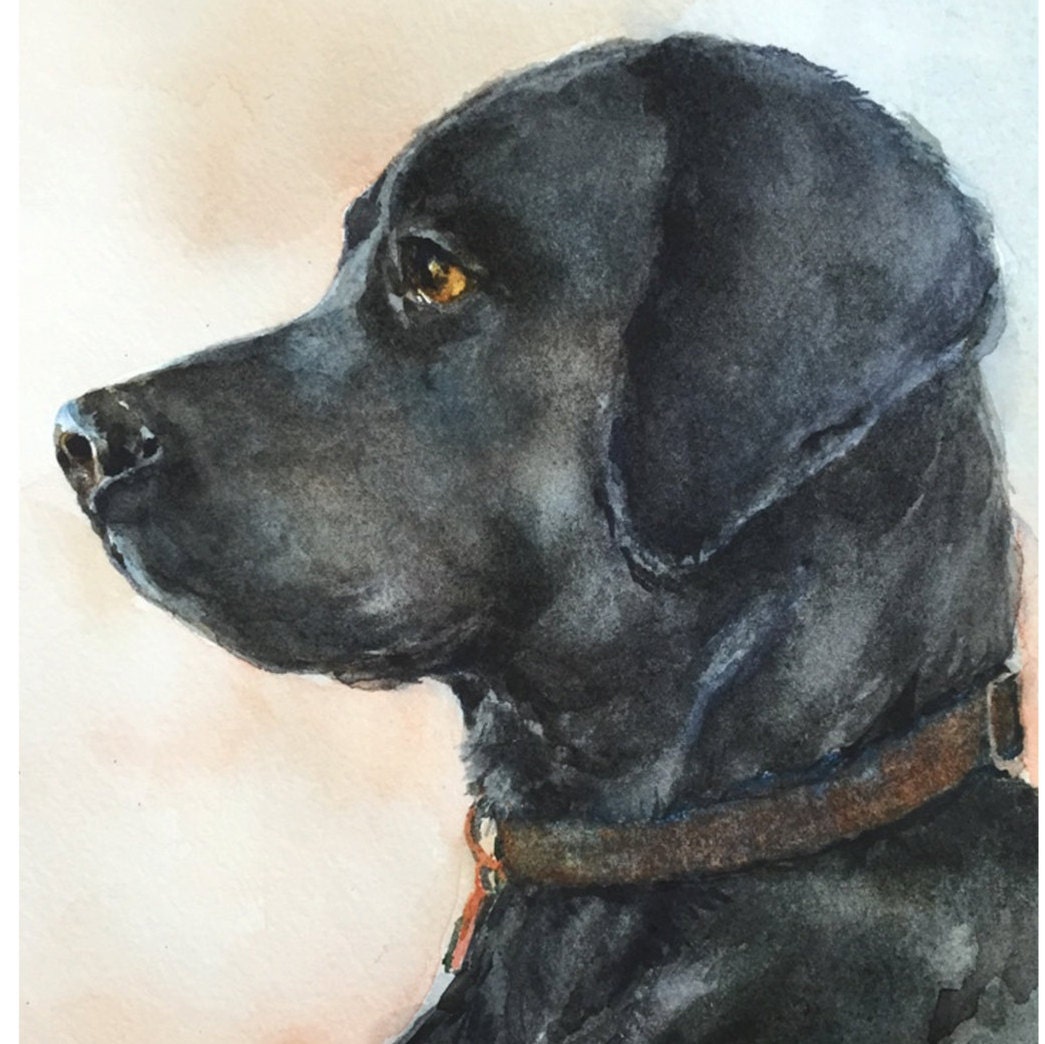 Black Lab Dog Watercolor Print Labrador Retriever Giclee Art