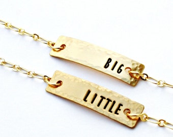 Big Little Sorority Bracelets - Brass OR Sterling Silver with Hand Stamped Letters - Greek, Sisters, Gift for Her, Made to Order