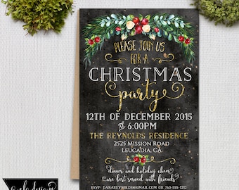 Christmas Party Invitation, Printable Invite, Holiday Party Invitation, Invitations and Announcements, Custom Invite, 5x 7