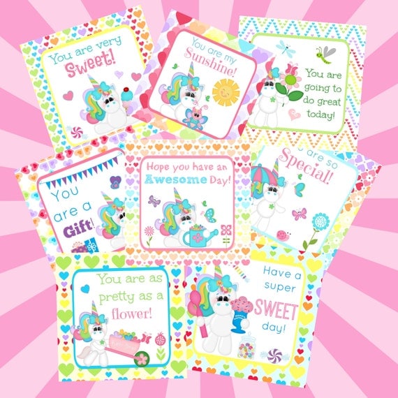 Lunchbox Notes - Unicorn Rainbow - INSTANT DOWNLOAD - PRINTABLE