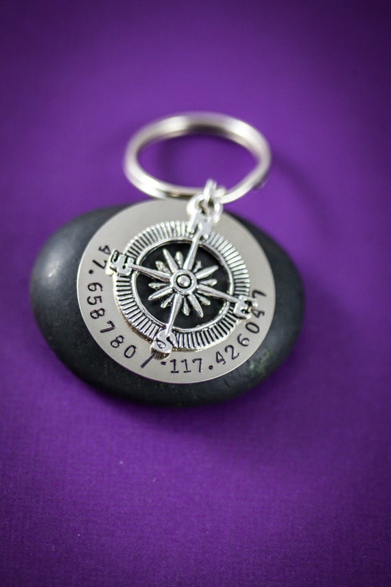 Personalized Coordinates Keychain Compass by DistinctlyIvy
