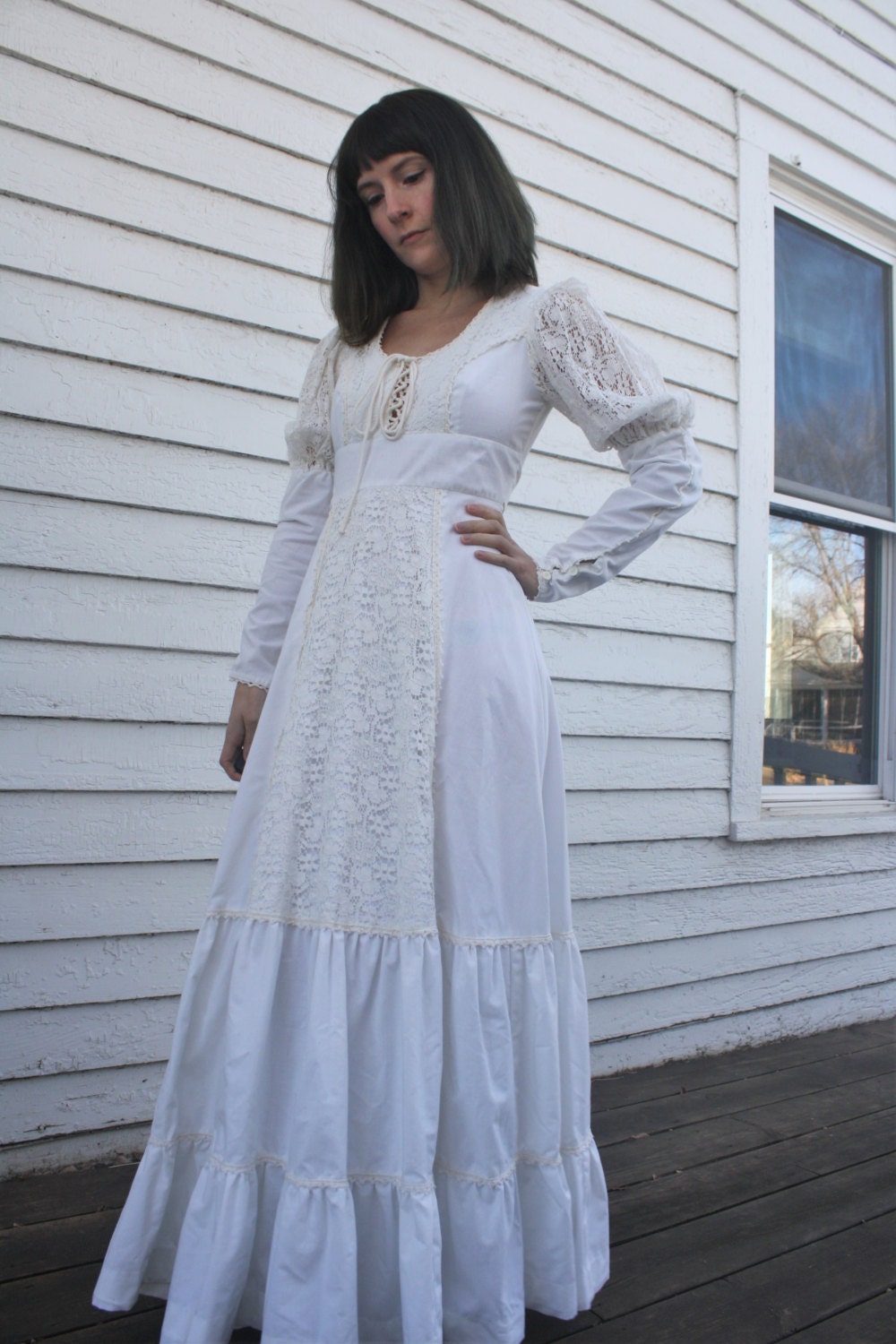 White Gunne Sax Prairie Dress Maxi 70s Vintage Hippie Wedding