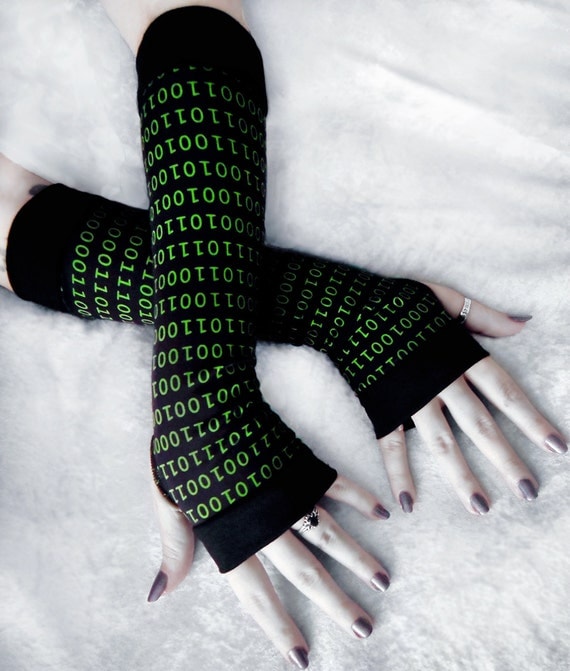 Encoded Arm Warmers Lime Green Binary Print Black Tech