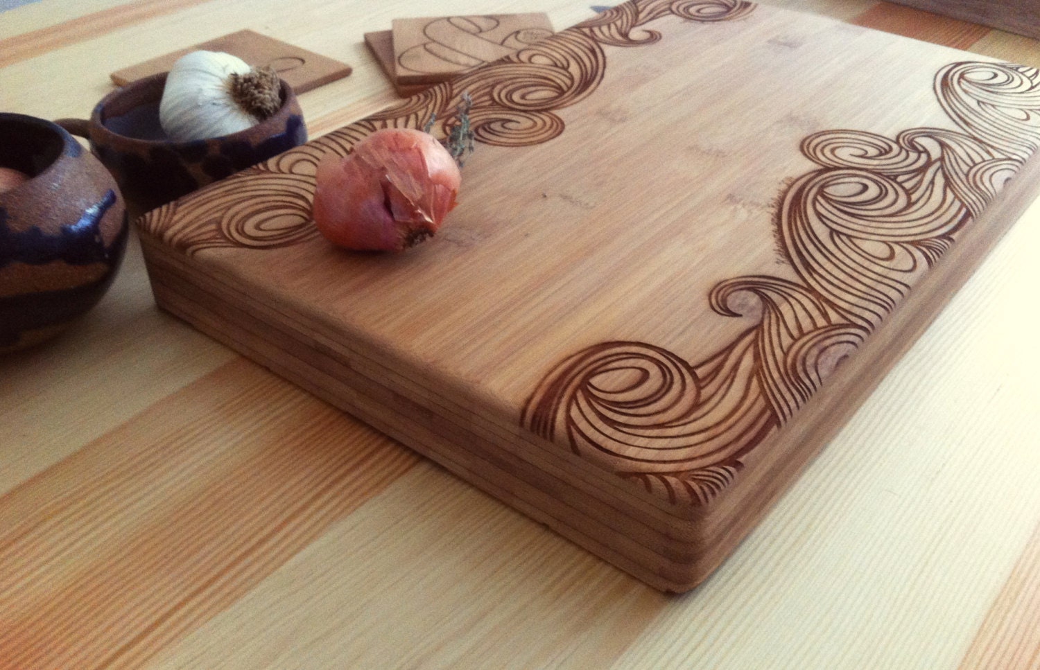 Personalized Cutting Board Wave Pattern Custom