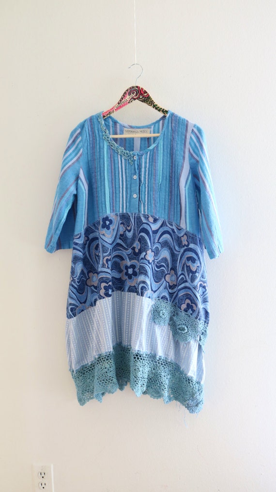 Blue summer Dress Upcycled clothing Recycled by SaidoniaEco