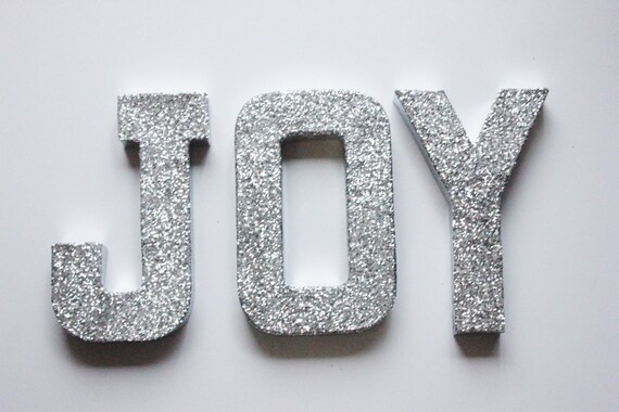 glitter joy letters sign word art christmas party gold or silver custom