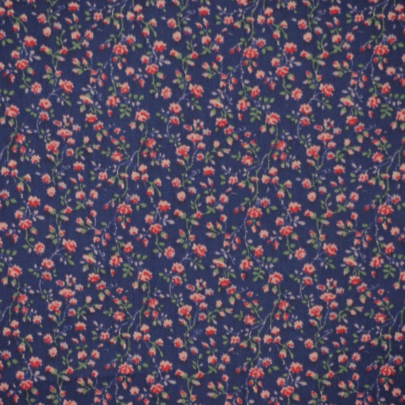 Dark Blue Pink Small Floral Print Quilting by DartingDogFabric