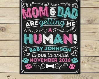 Dog Pregnancy Announcement Chalkboard Sign Printable - Mom and Dad are Getting Me a Human - Photo Props - Pregnancy Reveal - Cat