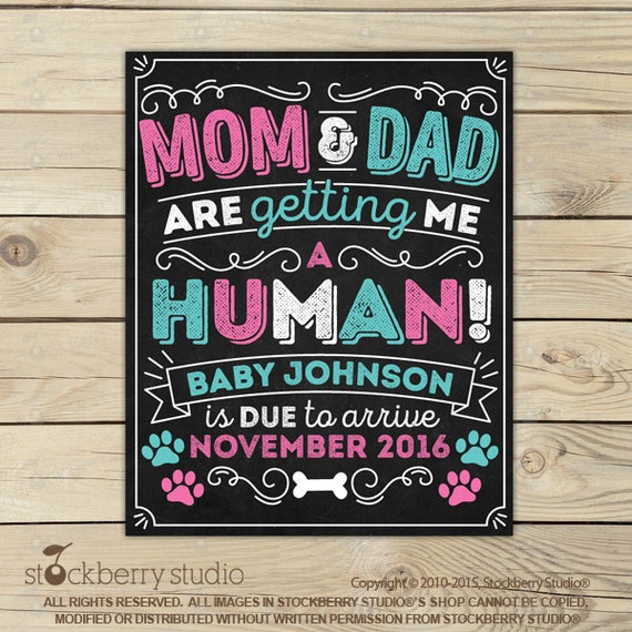 Dog Pregnancy Announcement Chalkboard Sign Printable - Mom and Dad are Getting Me a Human - Photo Props - Pregnancy Reveal - Cat Il_570xn