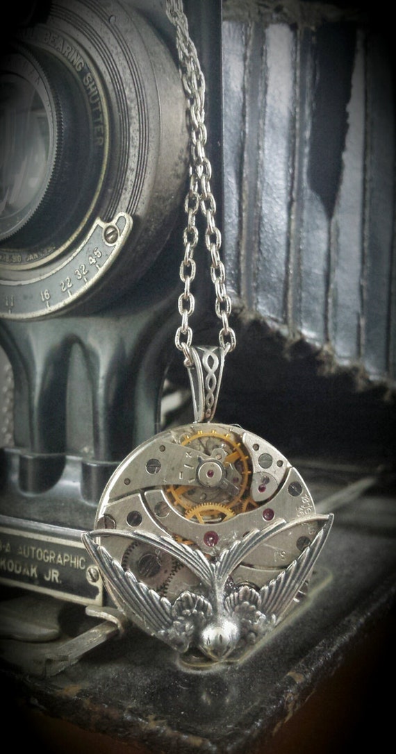 Steampunk Inspired Pendant - Vintage Pocket Watch with Swooping Swallow - Timeless Relic by FunkyGlam steampunk buy now online Steampunk Inspired Pendant - Vintage Pocket Watch with Swooping Swallow - Timeless Relic by FunkyGlam steampunk buy now online