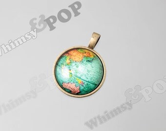 1 - Antique Bronze Glass Globe Pendant Charm, Globe Charm, World Traveler Charm, 27mm (R8-105)