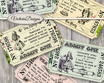 alice in wonderland blank invitation tickets editable