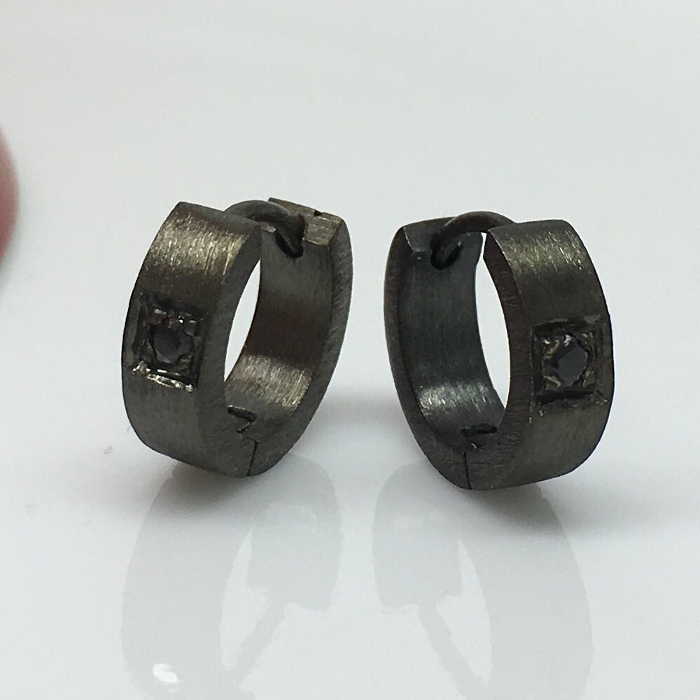 Men's hoop earrings deep noir hoop earrings black