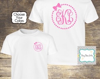 Girl's Monogrammed Shirt * Polka Dot Monogram * Bow Monogram * Girls Monogram Shirt * Girls Personalized Shirt * Youth Short Sleeve