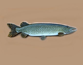 Northern Pike 48 in. wood carving, fish art, sculpture, wood art, wood fish, fishing decor, wall hanging, fishermans gift, lodge/cabin decor